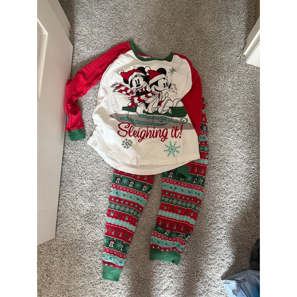 Disney Mickey Minnie Mouse "Sleighing It" Pajama Set Christmas Holiday Size S